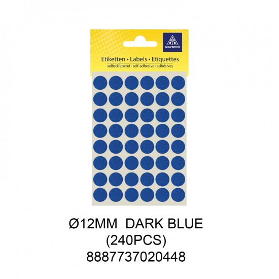 MAYSPIES MS012 COLOUR DOT LABEL / 5 SHEETS/PKT / 240PCS / ROUND 12MM DARK BLUE